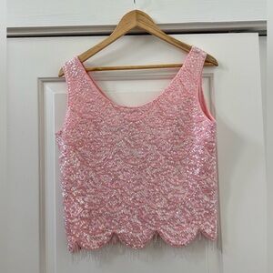 Vintage Sequin Pink Hand Beaded Top - Size Medium